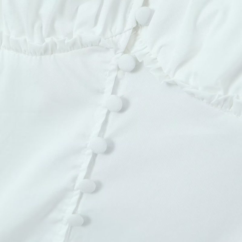 Women Puff Sleeve Single Breasted White Shirt Summer Slim Fit Figure Flattering Graceful Tops Small Shirt - Image 7