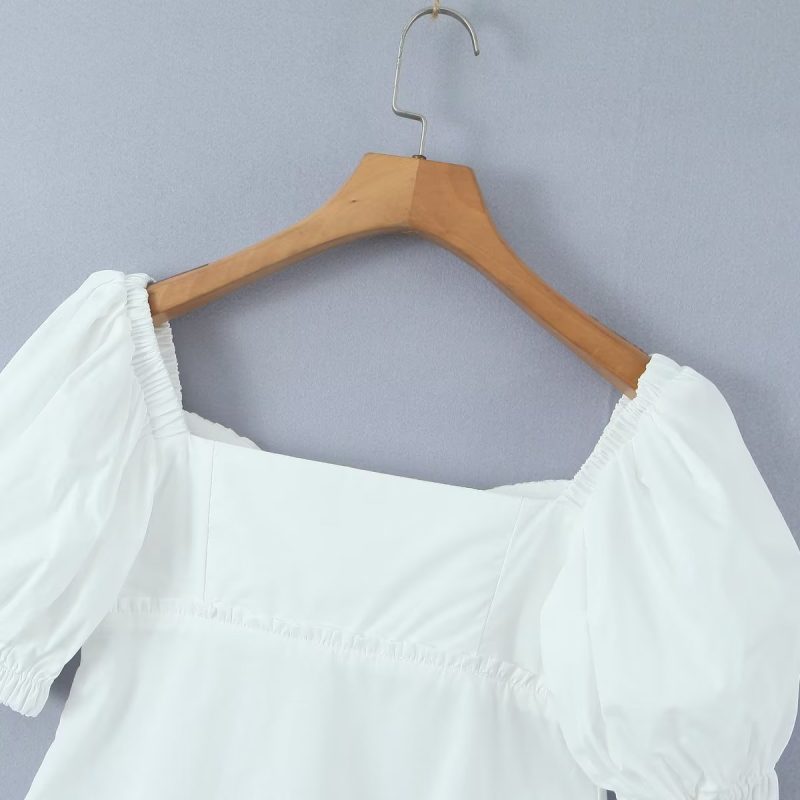 Women Puff Sleeve Single Breasted White Shirt Summer Slim Fit Figure Flattering Graceful Tops Small Shirt - Image 9