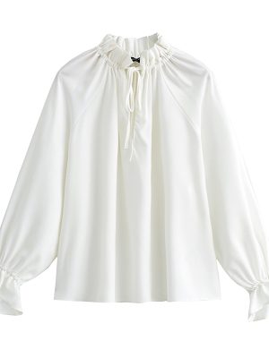 Spring Women Long Sleeve White Ruffled Shirt