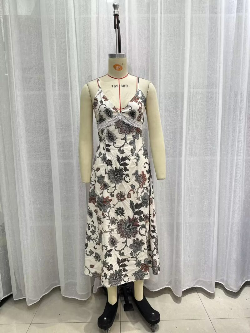 French Vintage Small Floral Lace up Bow Tight Waist Slim Backless Sexy Dress Suspender Dress - Image 3