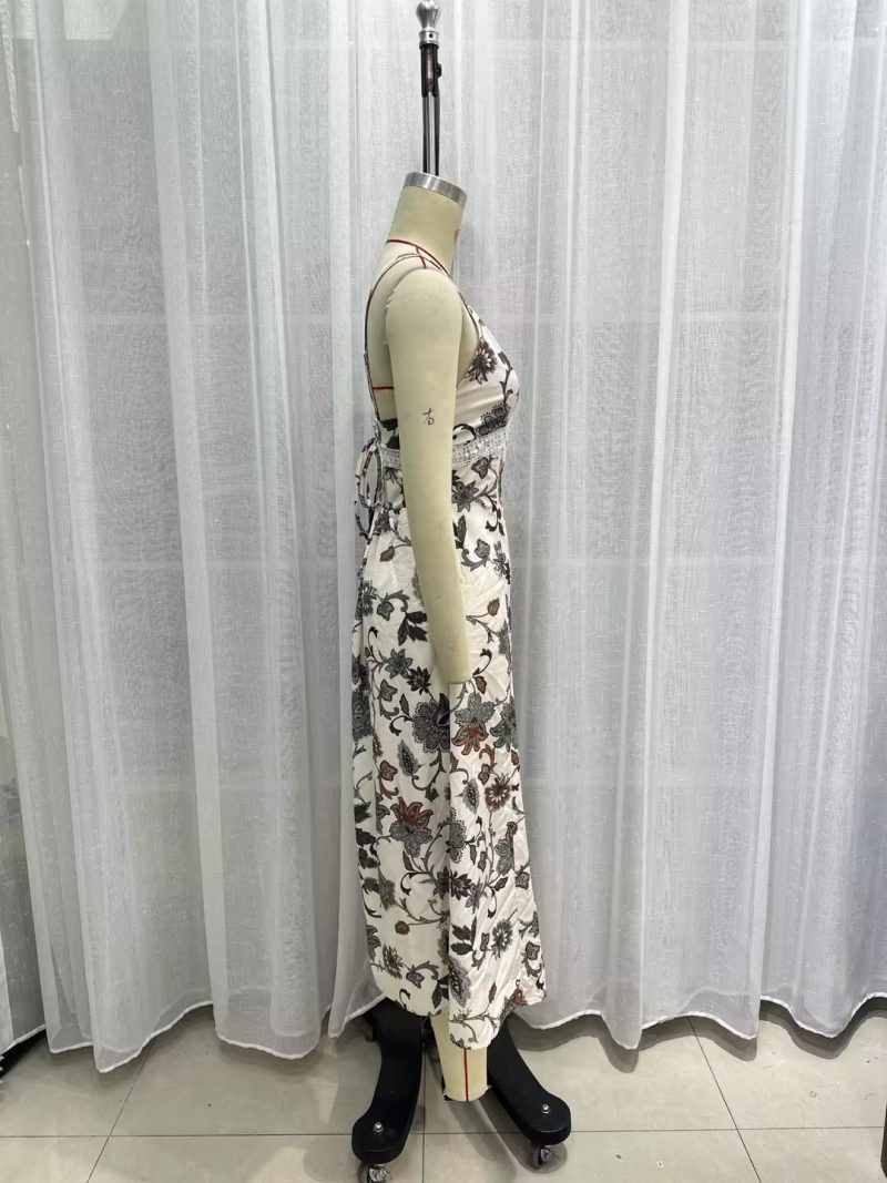French Vintage Small Floral Lace up Bow Tight Waist Slim Backless Sexy Dress Suspender Dress - Image 4