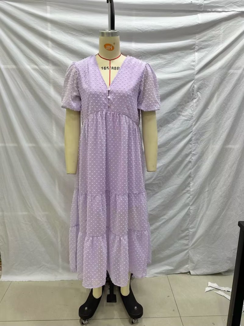 Spring Women Clothing round Neck Short Sleeve Elastic Design Floral Midi Dress for Women - Image 4