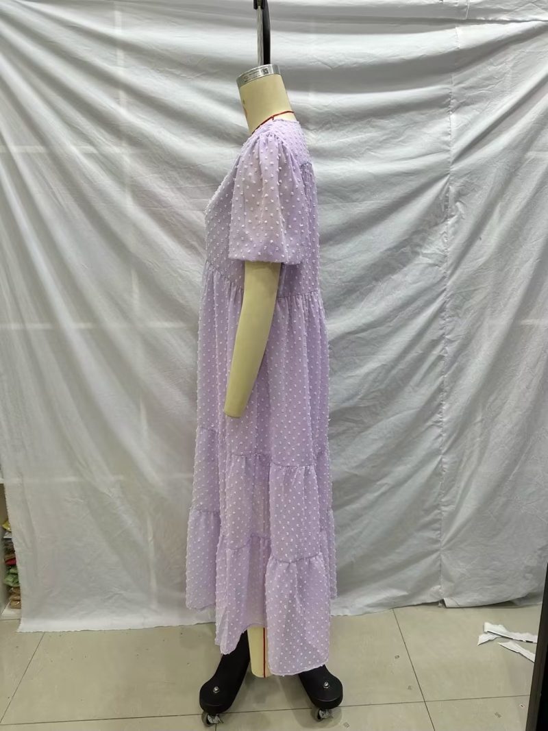 Spring Women Clothing round Neck Short Sleeve Elastic Design Floral Midi Dress for Women - Image 5