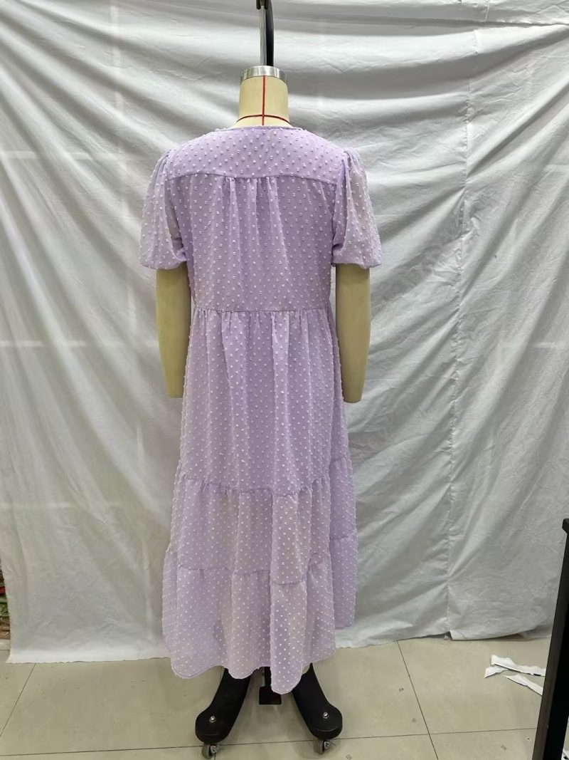 Spring Women Clothing round Neck Short Sleeve Elastic Design Floral Midi Dress for Women - Image 6
