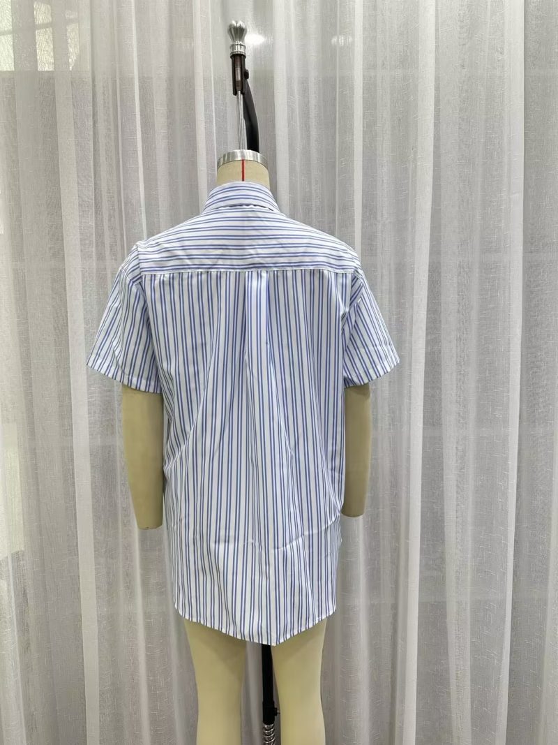 Women Autumn   Blue Striped Simple Collared Long Sleeve Striped Shirt for Women - Image 5