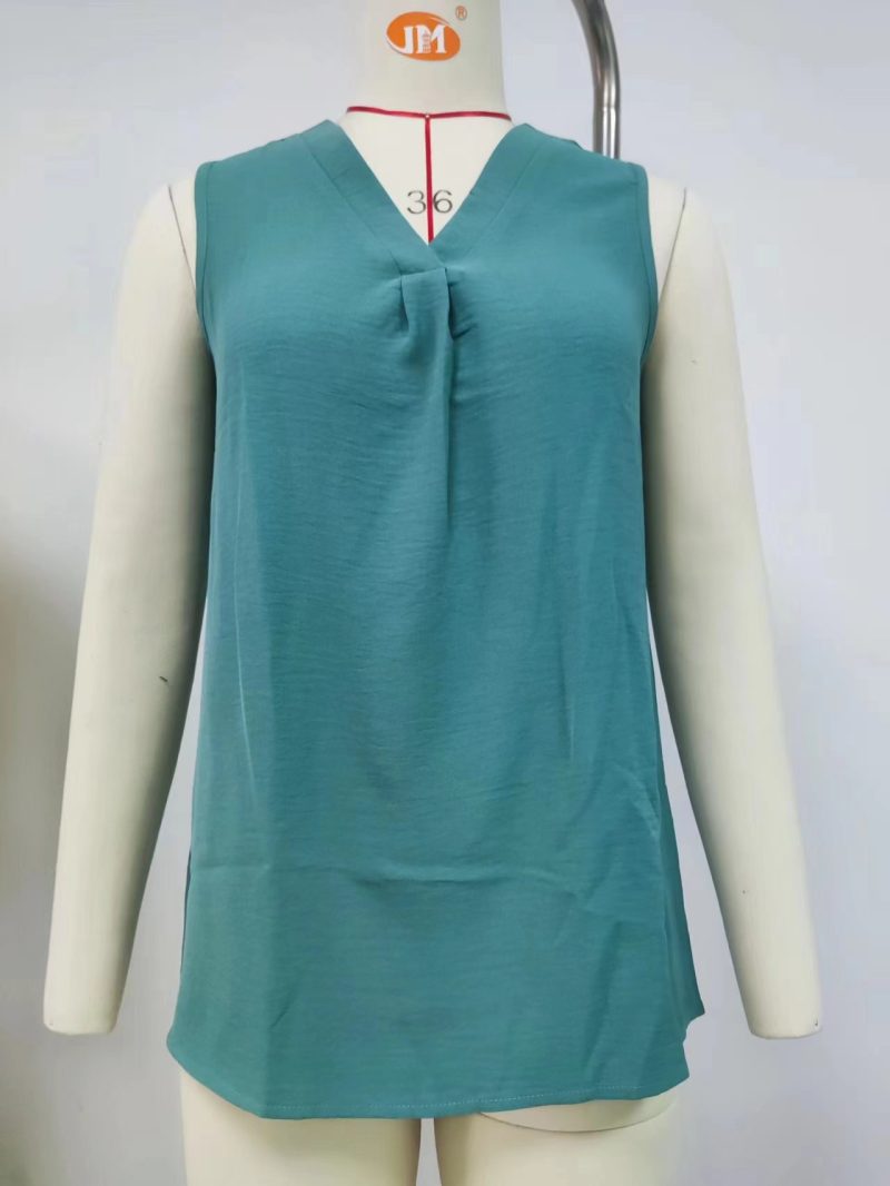 Summer Solid Color V neck Loose Chiffon Top Sleeveless Vest Women - Image 12
