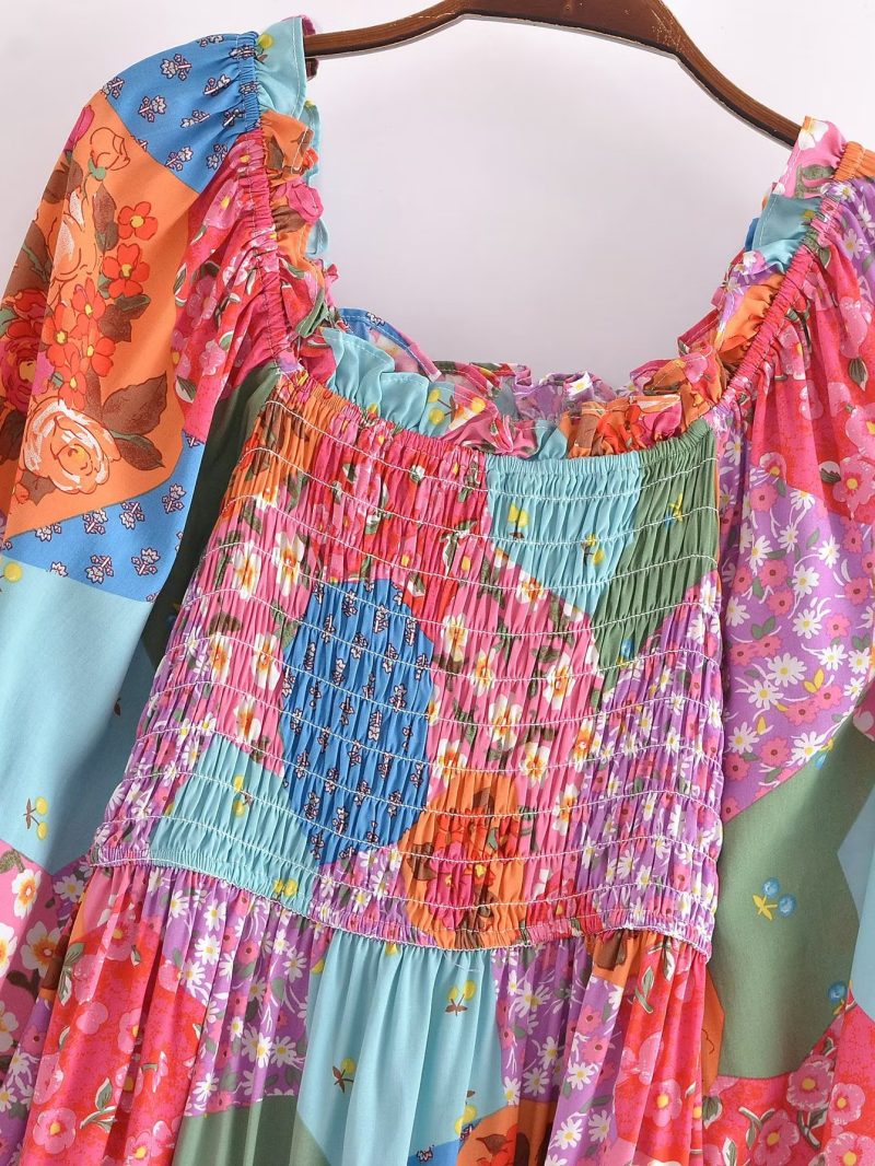 Summer Women  Rayon Floral Print off Shoulder Elastic Bust Midi Dress - Image 5