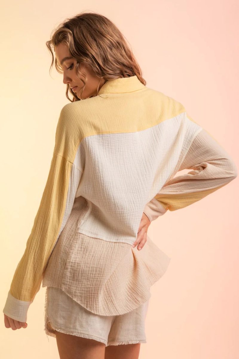 Women Clothing Spring Coat Pocket Single Breasted Color Matching Women Shirt - Image 3