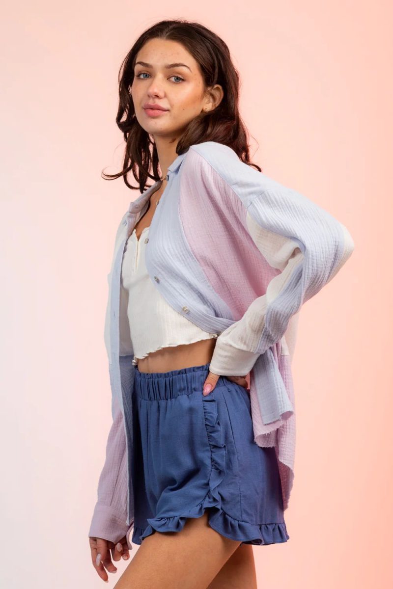 Women Clothing Spring Coat Pocket Single Breasted Color Matching Women Shirt - Image 10