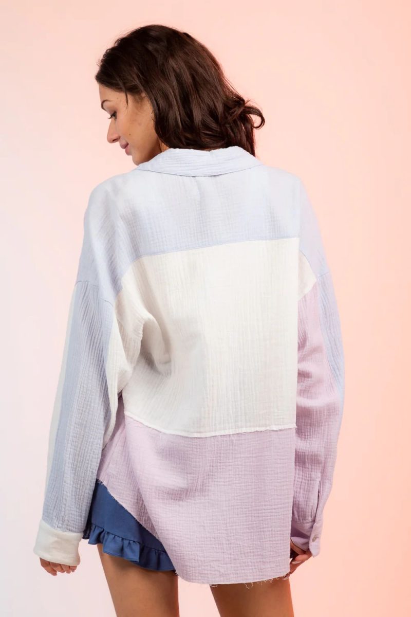 Women Clothing Spring Coat Pocket Single Breasted Color Matching Women Shirt - Image 11