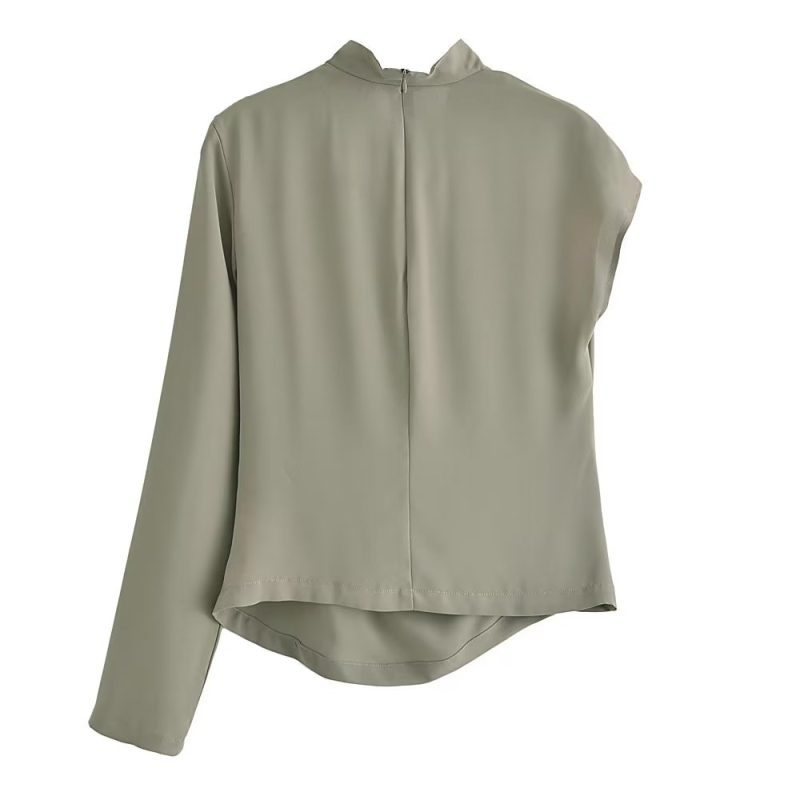 Autumn Urban Casual Women Solid Color Asymmetric Pullover Long Sleeve Shirt - Image 2