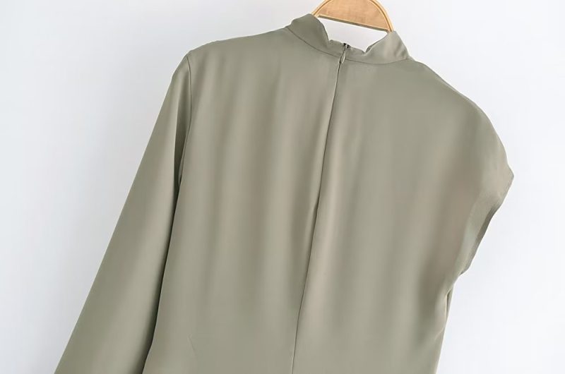 Autumn Urban Casual Women Solid Color Asymmetric Pullover Long Sleeve Shirt - Image 3