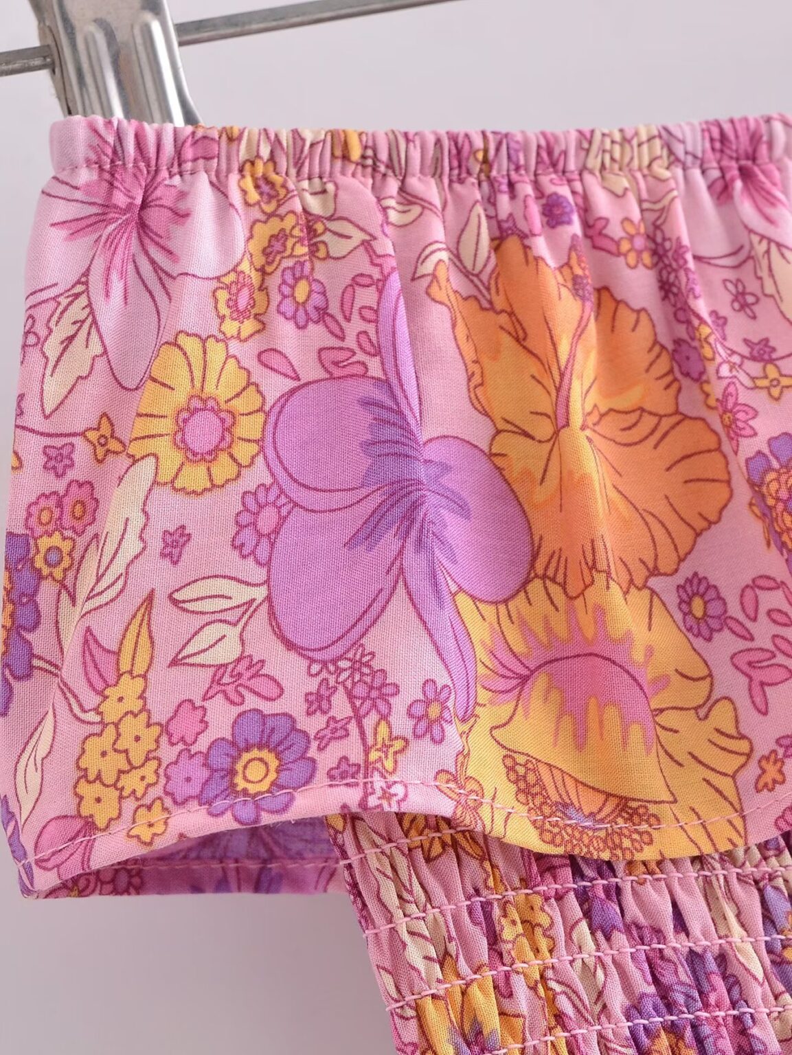 Spring Women Positioning Printing Front Row Buttons V neck Drawstring Tied Dress - Image 10