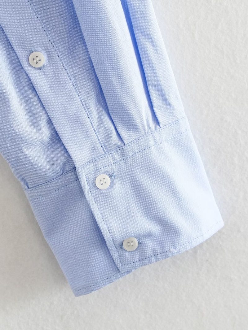 Front Pocket Loose Shirt Blogger Single Breasted Short Shirt Sexy Cropped Top - Image 2