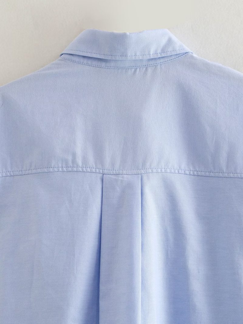 Front Pocket Loose Shirt Blogger Single Breasted Short Shirt Sexy Cropped Top - Image 4