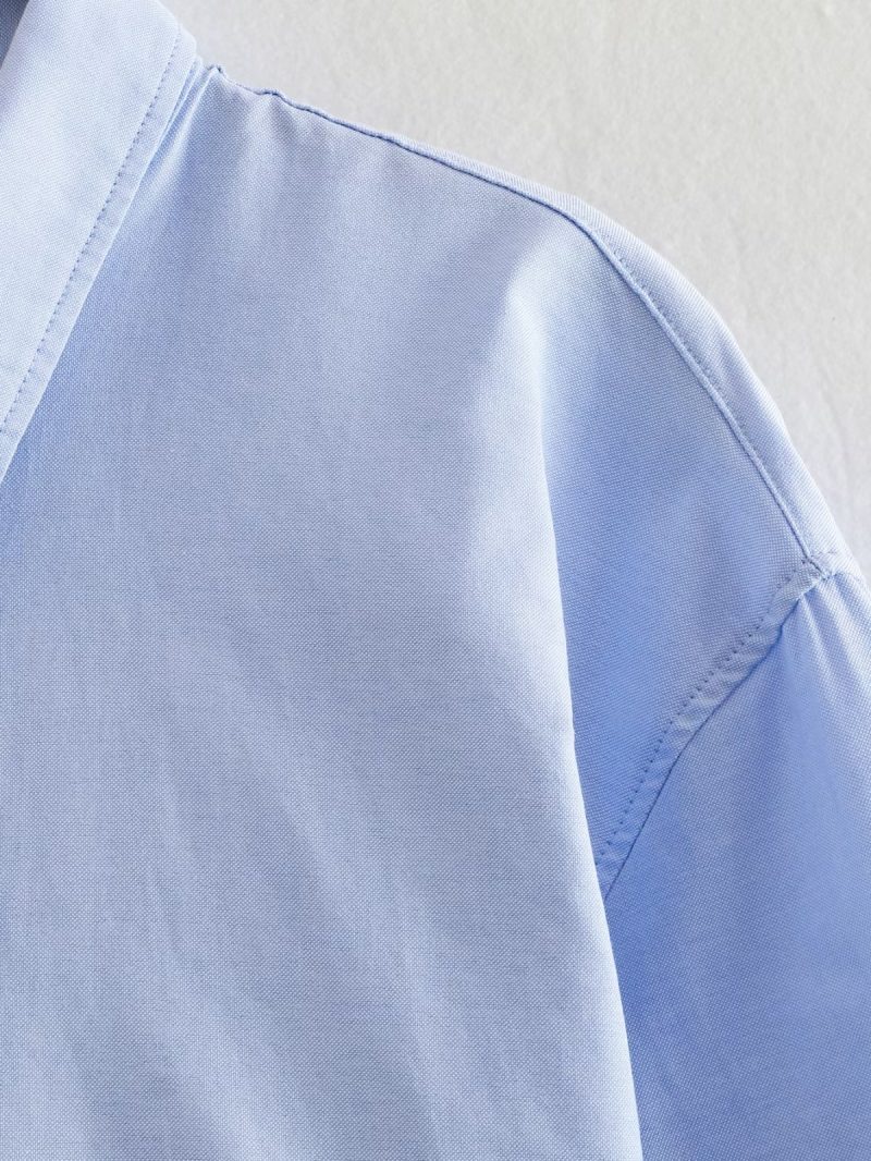 Front Pocket Loose Shirt Blogger Single Breasted Short Shirt Sexy Cropped Top - Image 6