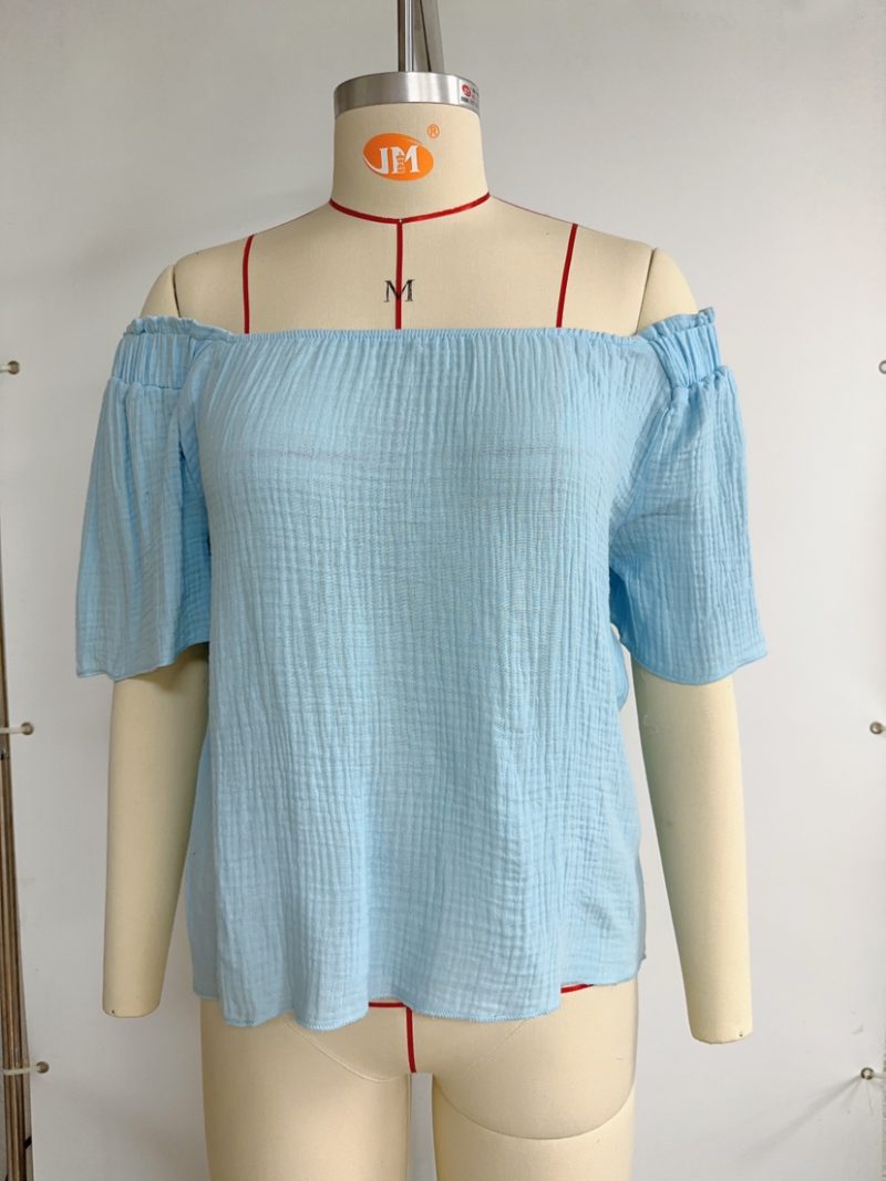 Summer Women Clothing Women Cotton off Shoulder Short Sleeved Top Elegant T shirt - Image 9