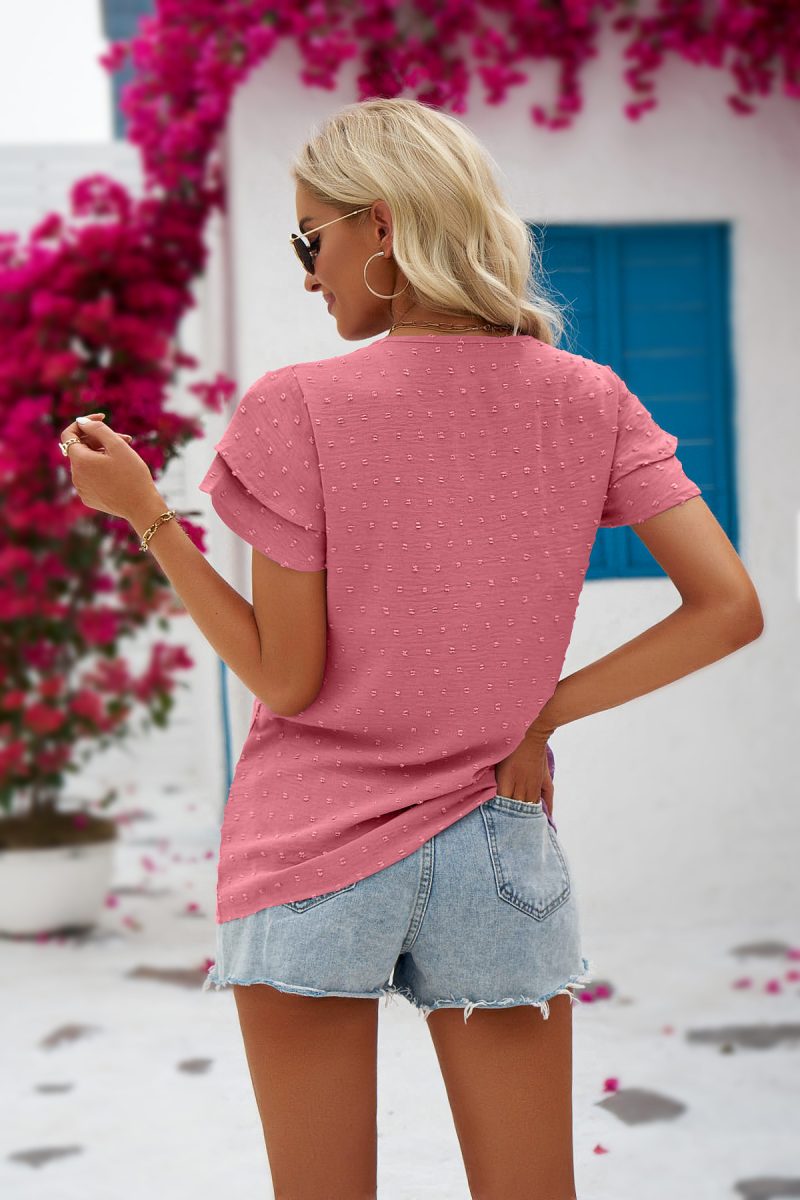 Women Clothing Summer Lace up Crew Neck Chiffon Fur Ball Office Shirt - Image 3