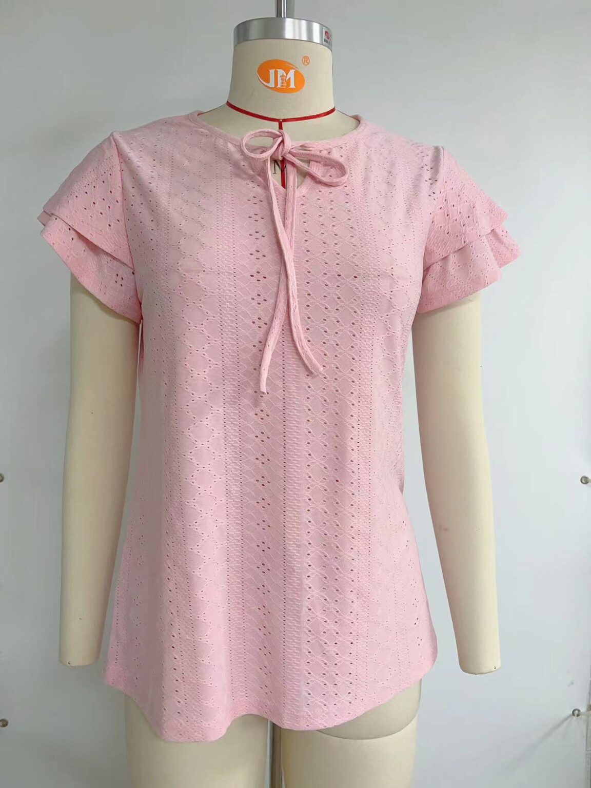 Summer Women Clothing Women T shirt Hole Hollow Out Lace up Double Layer Sleeve Top - Image 11
