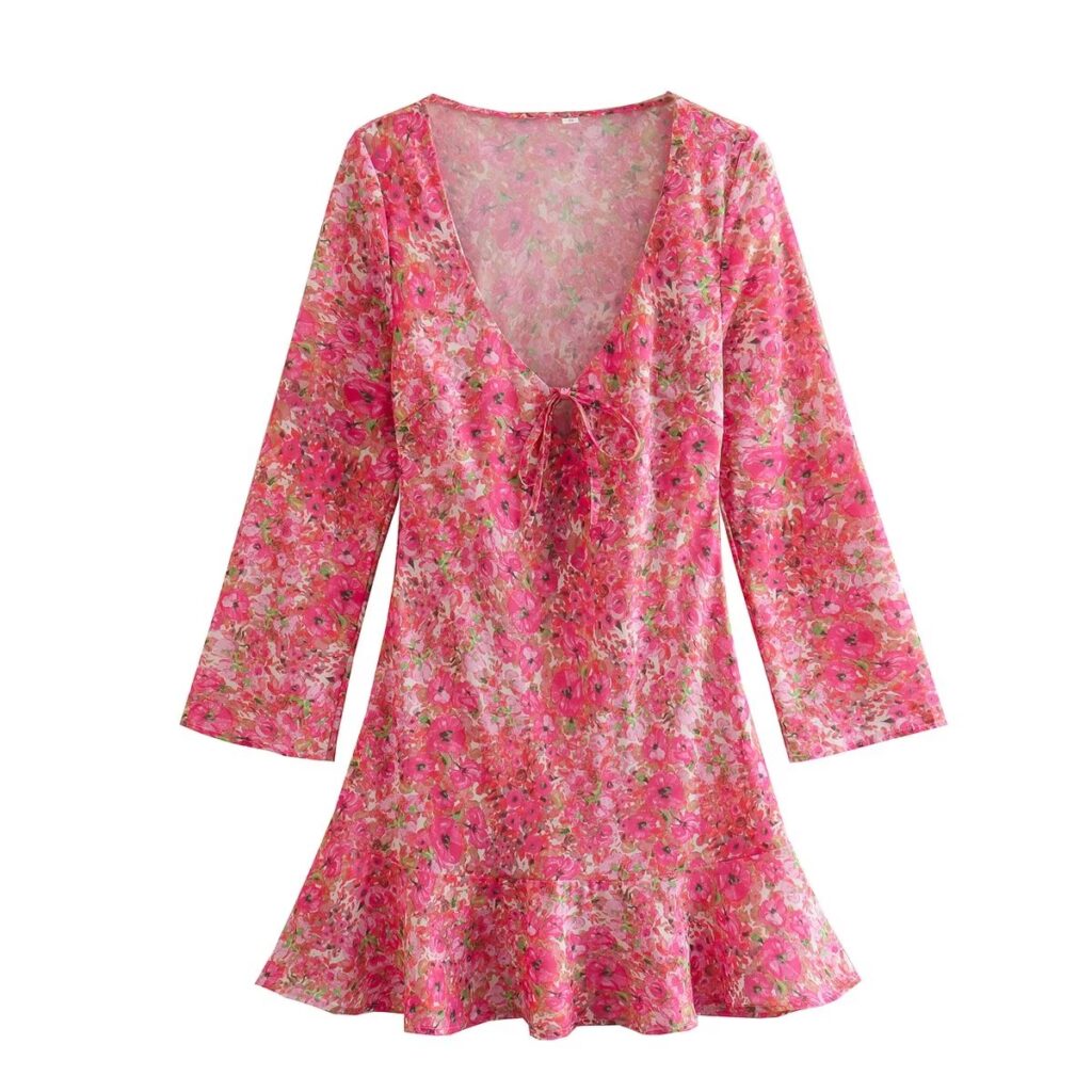 Spring Women Clothing Elegant Slightly Mature Floral Printed Silk Satin Dress - Image 3