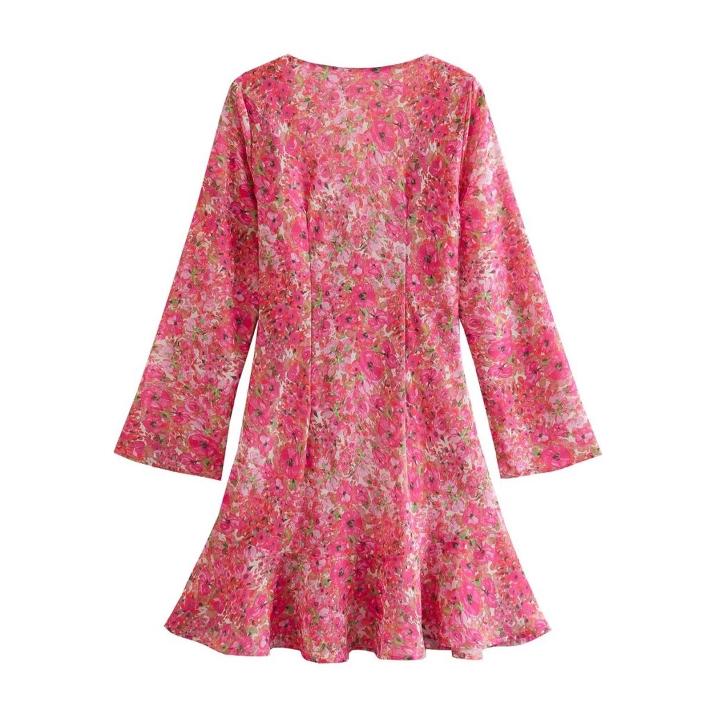 Spring Women Clothing Elegant Slightly Mature Floral Printed Silk Satin Dress - Image 4