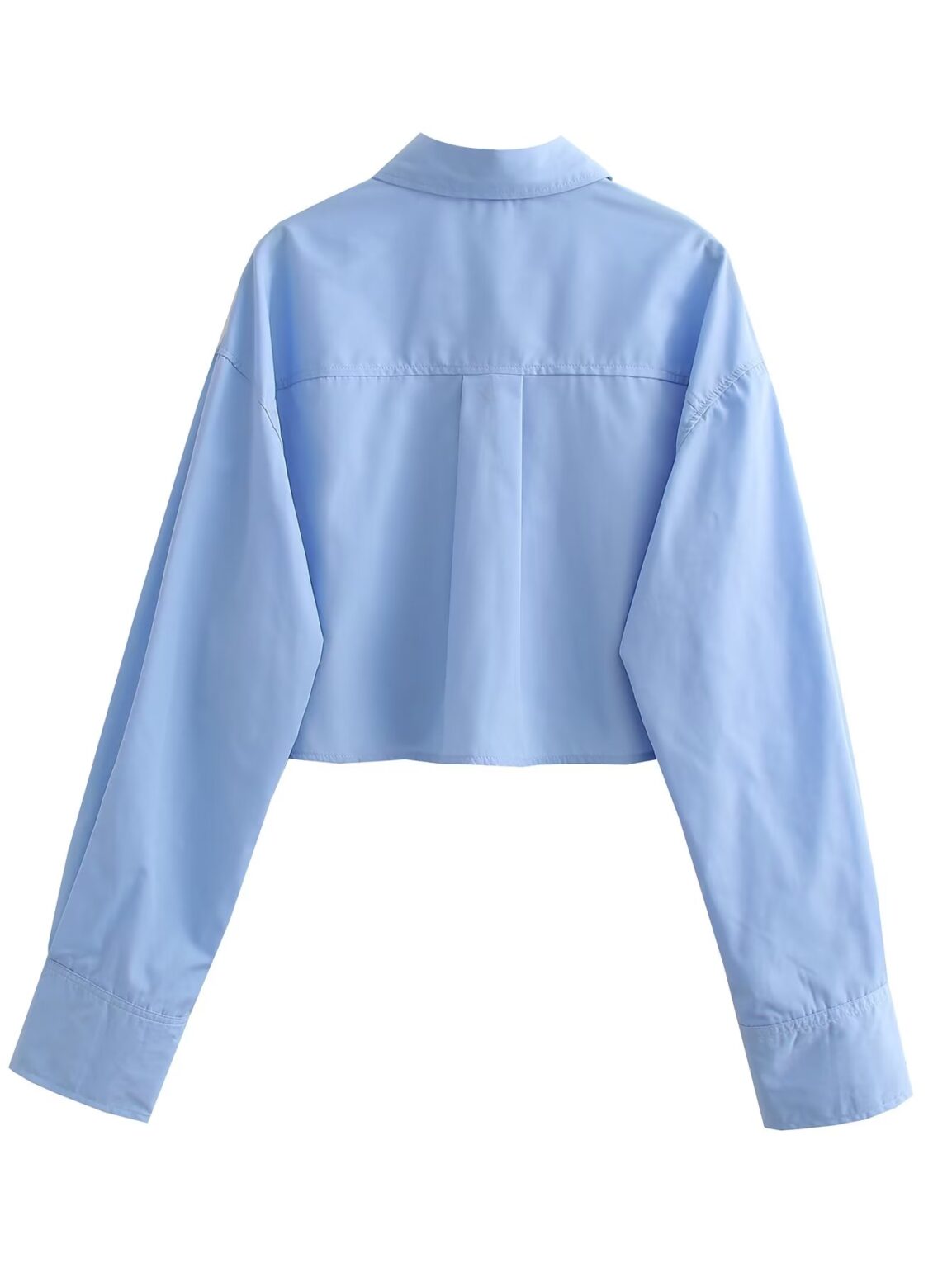 Spring Women Clothing Collared Hem Pocket Decorative Long Sleeve Short Shirt - Image 3