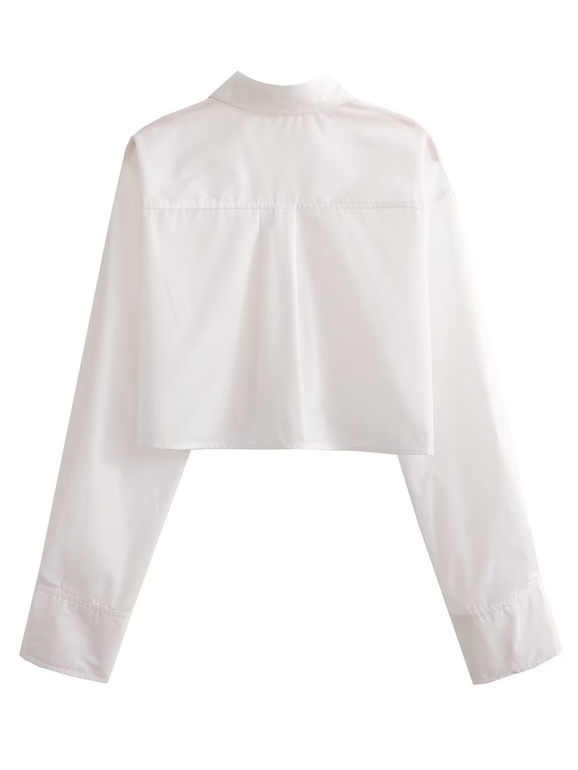 Spring Women Clothing Collared Hem Pocket Decorative Long Sleeve Short Shirt - Image 9
