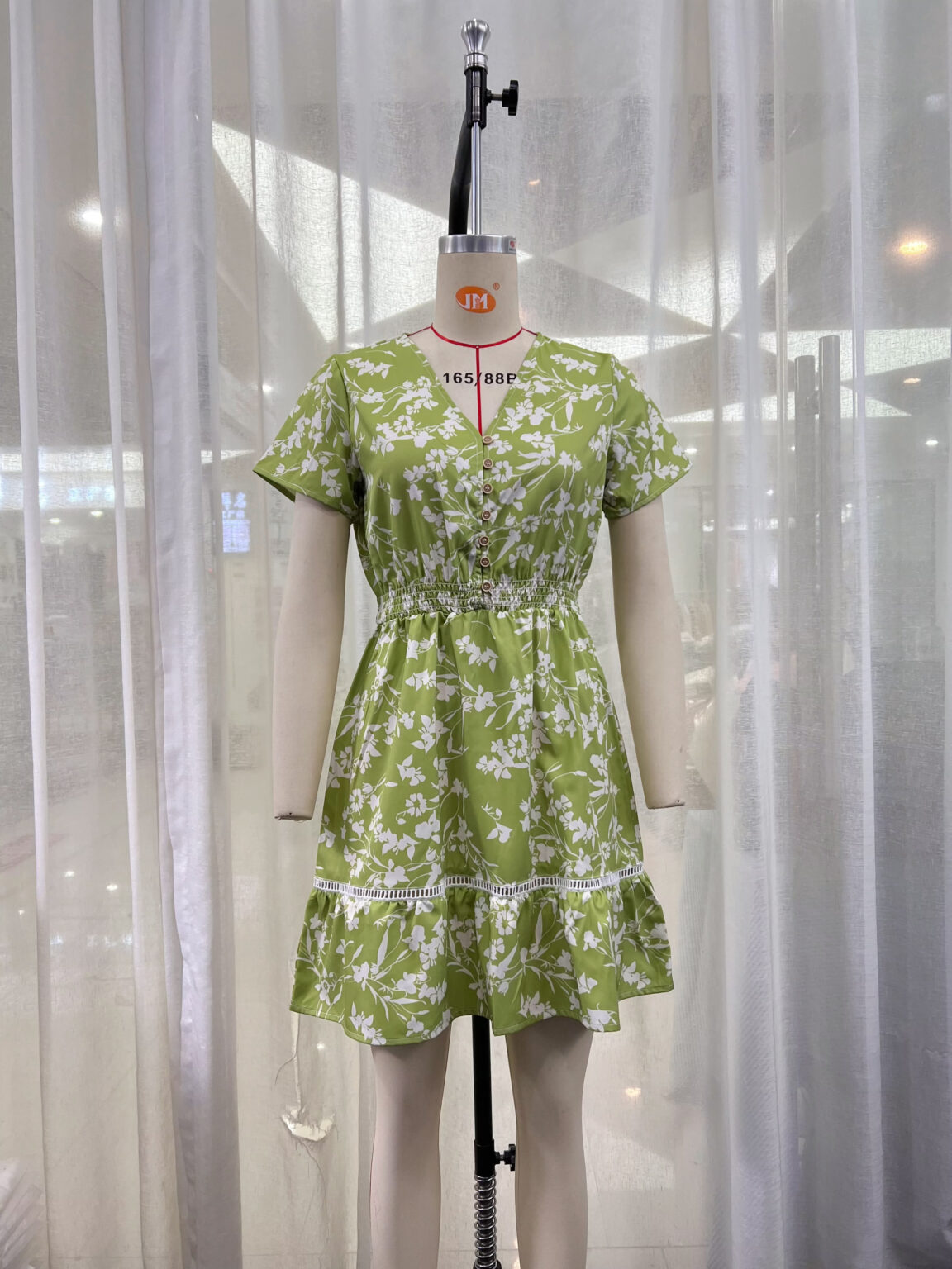 Women Autumn Summer  Printing Floral Short Sleeve Dress - Image 2