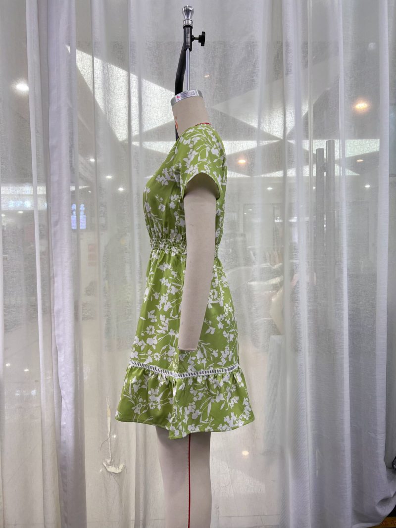 Women Autumn Summer  Printing Floral Short Sleeve Dress - Image 3