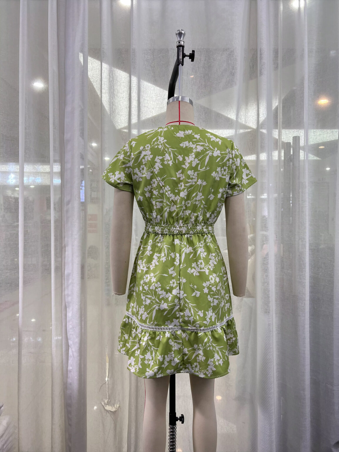 Women Autumn Summer  Printing Floral Short Sleeve Dress - Image 4