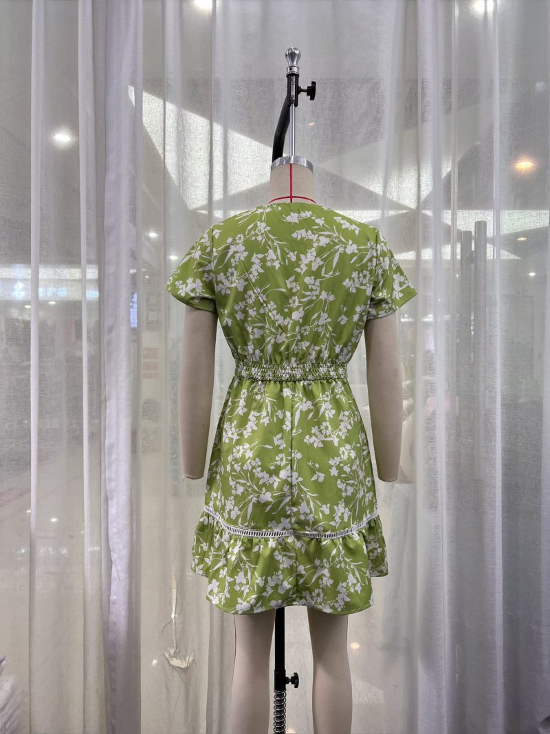 Women Autumn Summer  Printing Floral Short Sleeve Dress - Image 4
