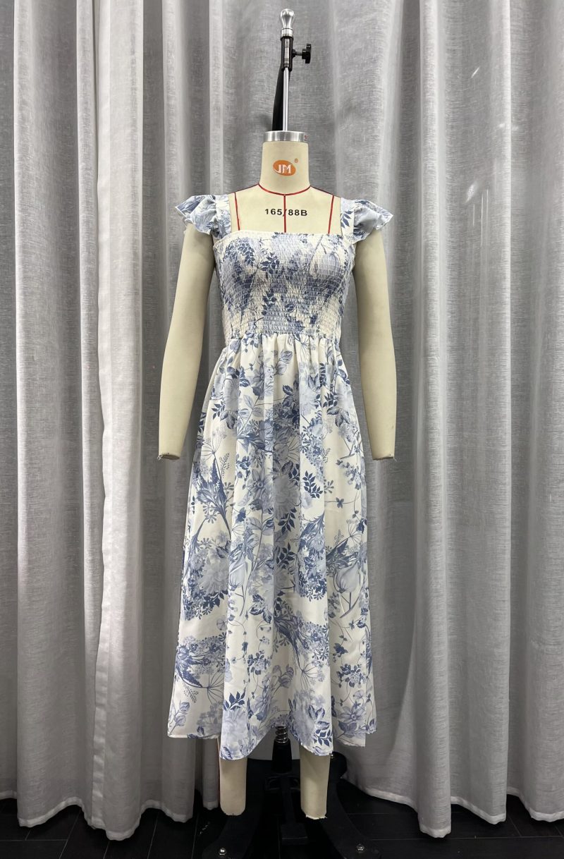 Sexy Side Split Wooden Ear Midi Dress Summer Floral Printing Slip Dress - Image 2