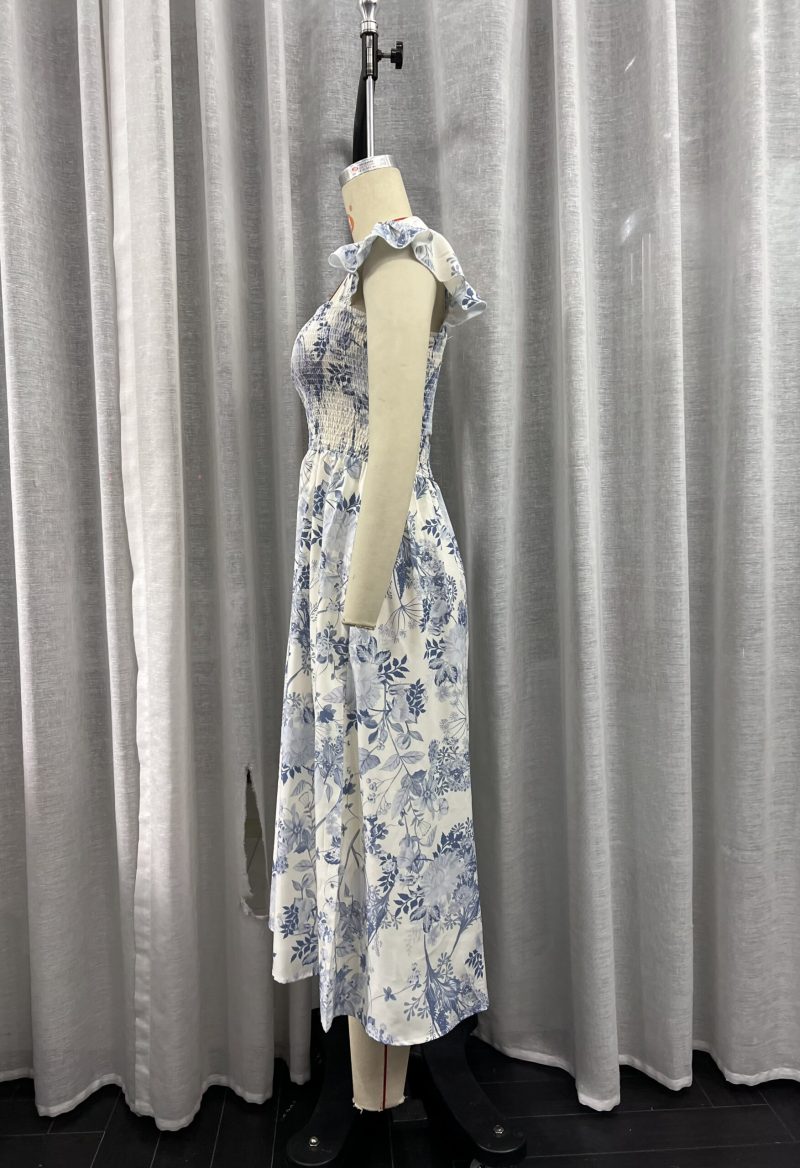 Sexy Side Split Wooden Ear Midi Dress Summer Floral Printing Slip Dress - Image 3