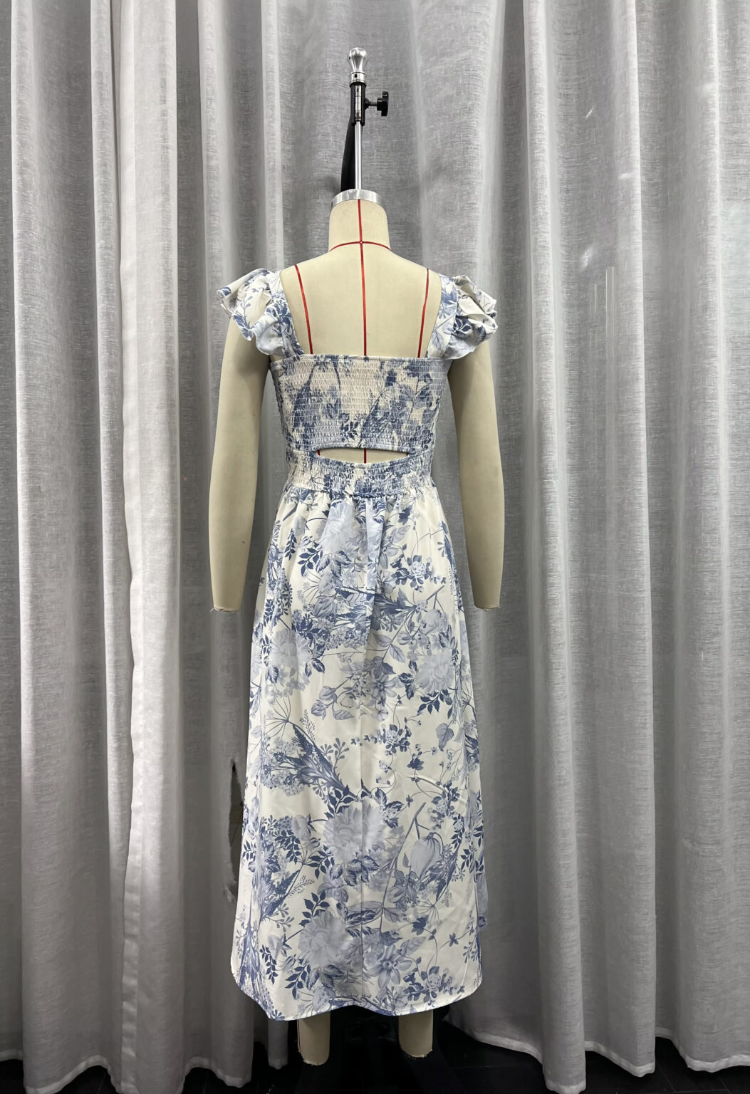 Sexy Side Split Wooden Ear Midi Dress Summer Floral Printing Slip Dress - Image 4