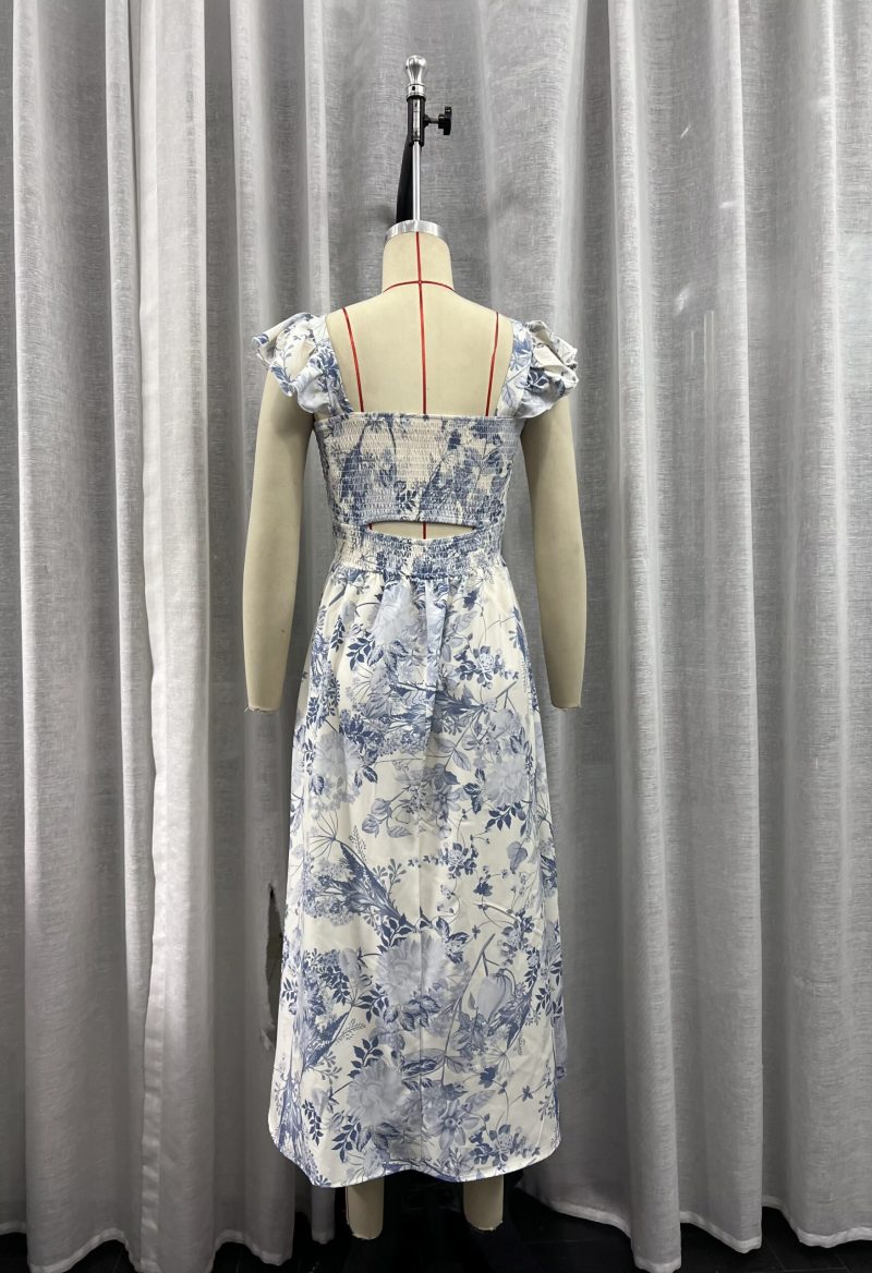 Sexy Side Split Wooden Ear Midi Dress Summer Floral Printing Slip Dress - Image 4