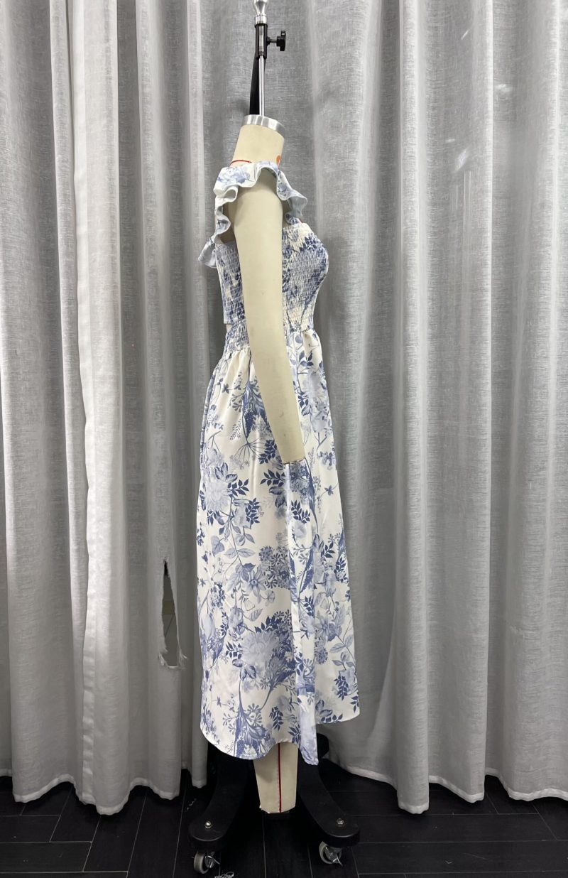 Sexy Side Split Wooden Ear Midi Dress Summer Floral Printing Slip Dress - Image 5