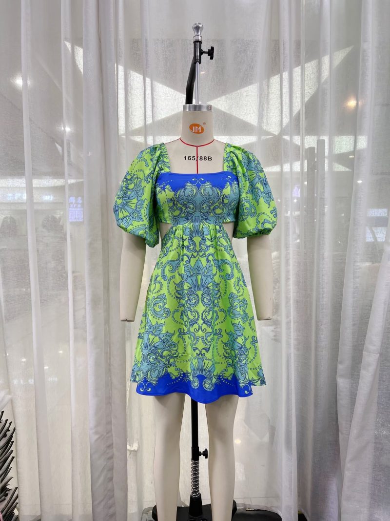 Vacation Floral Print  Summer Tight Waist A line Dress for Women - Image 2