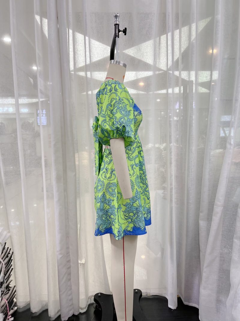 Vacation Floral Print  Summer Tight Waist A line Dress for Women - Image 5