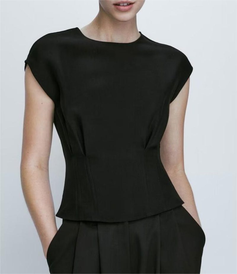 Spring Women Clothing Slim Fit Discount Waist Trimming Short Sleeved Shirt - Image 2