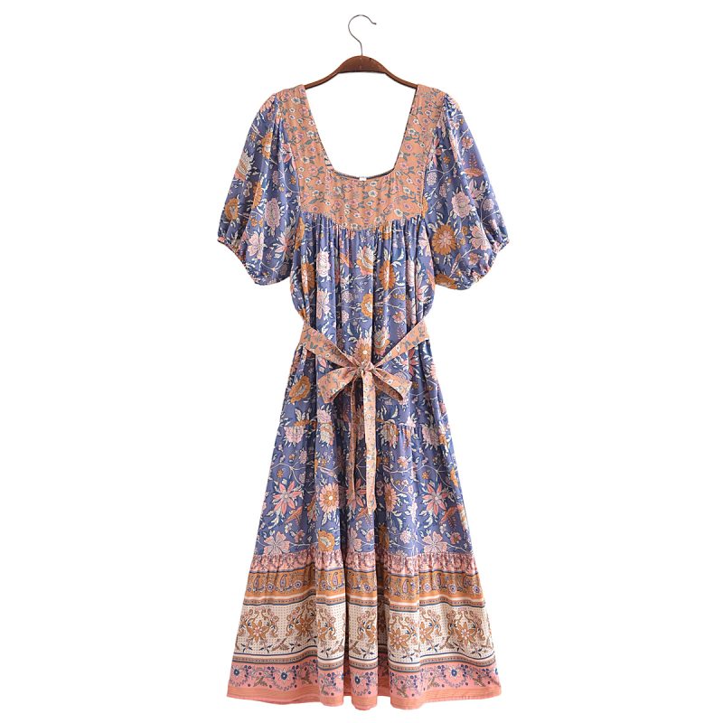 Autumn Urban Casual Women Printed off the Neck Belt Dress - Image 2