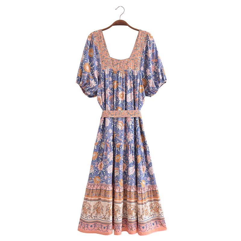 Autumn Urban Casual Women Printed off the Neck Belt Dress - Image 3