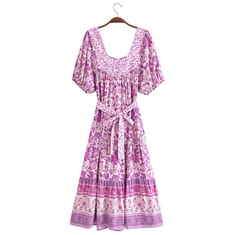 Autumn Urban Casual Women Printed off the Neck Belt Dress - Image 4