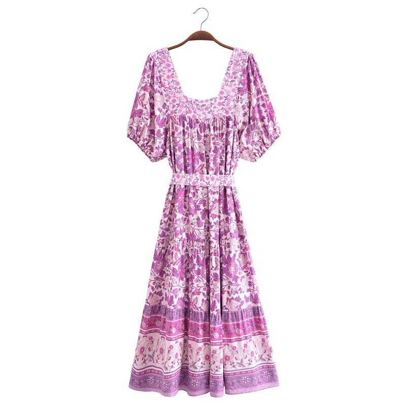 Autumn Urban Casual Women Printed off the Neck Belt Dress - Image 5