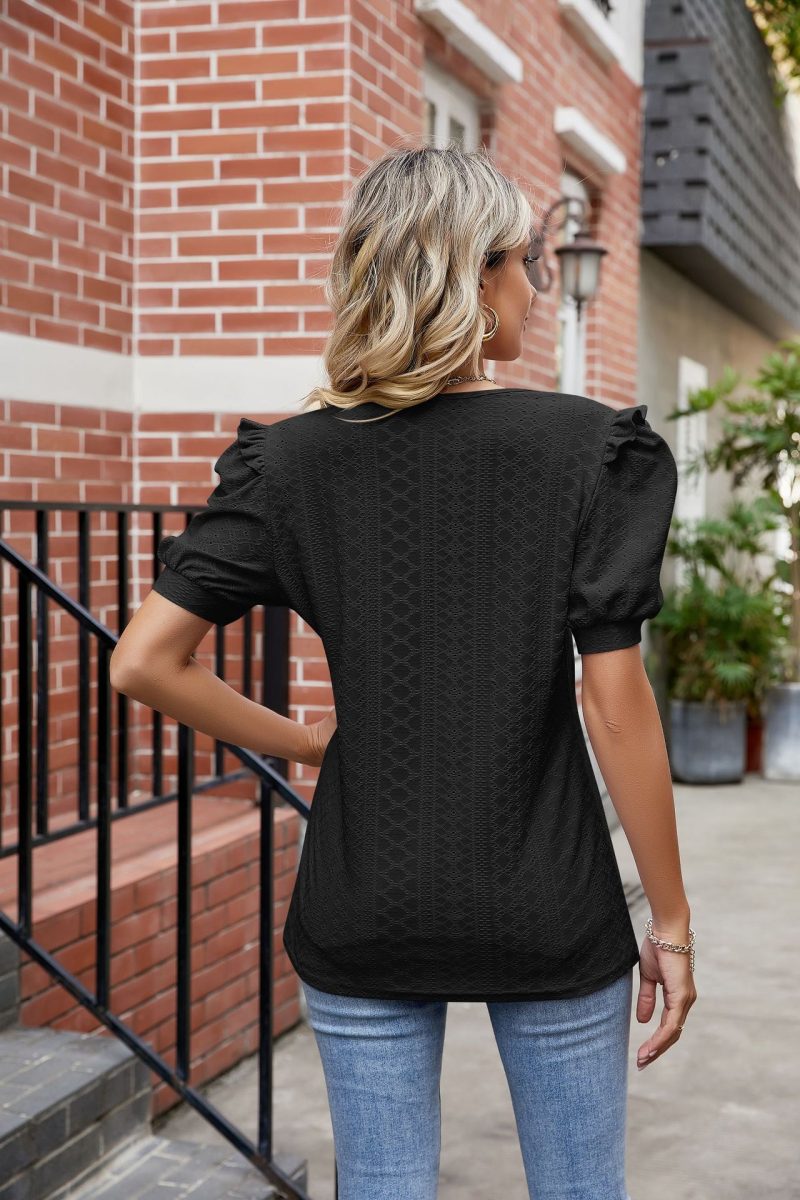 Women Summer Solid Color V neck Court Sleeve Short Sleeve Loose T shirt Top Women - Image 7