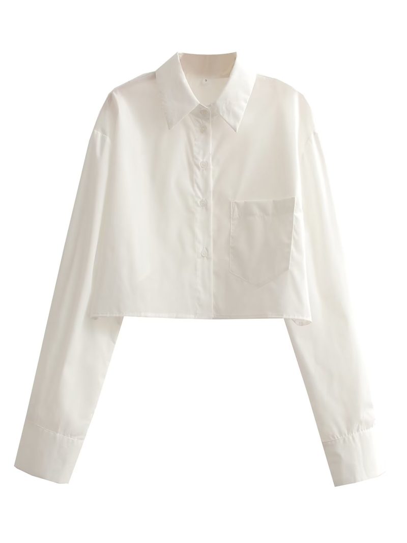 Women Collared Single Breasted Loose Hem Irregular Asymmetric Niche Sexy Shirt High Waist Short Super Cropped Small Shirt Top - Image 3