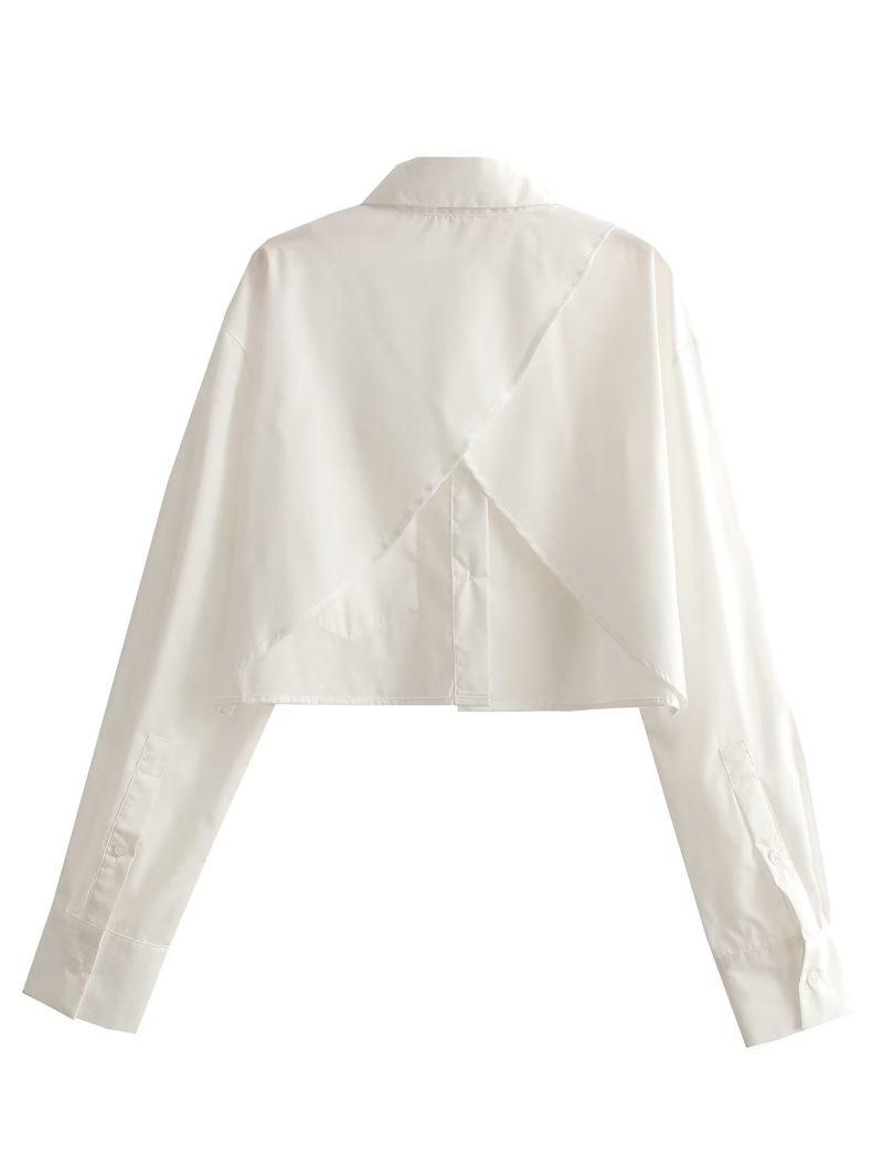 Women Collared Single Breasted Loose Hem Irregular Asymmetric Niche Sexy Shirt High Waist Short Super Cropped Small Shirt Top - Image 4