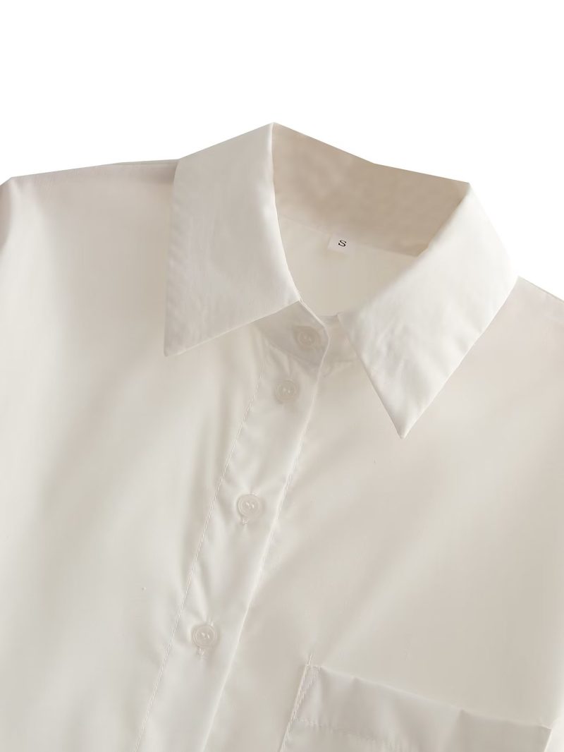 Women Collared Single Breasted Loose Hem Irregular Asymmetric Niche Sexy Shirt High Waist Short Super Cropped Small Shirt Top - Image 5
