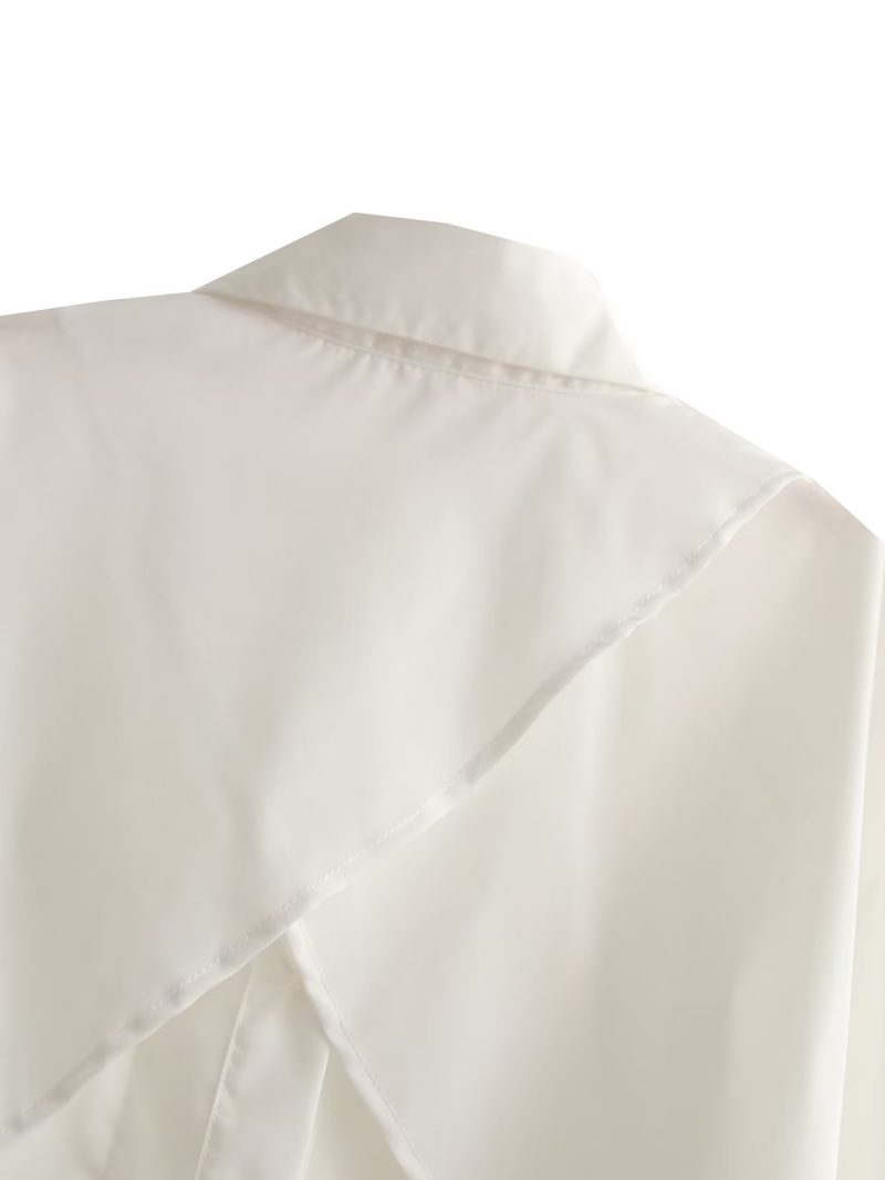 Women Collared Single Breasted Loose Hem Irregular Asymmetric Niche Sexy Shirt High Waist Short Super Cropped Small Shirt Top - Image 9