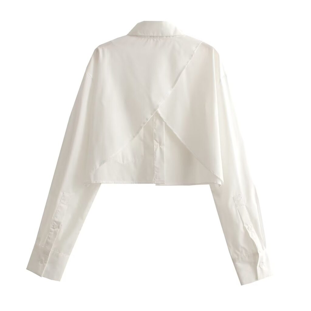 Women Collared Single Breasted Loose Hem Irregular Asymmetric Niche Sexy Shirt High Waist Short Super Cropped Small Shirt Top - Image 11