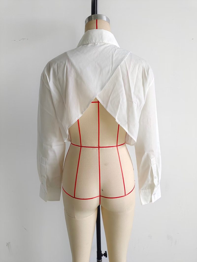Women Collared Single Breasted Loose Hem Irregular Asymmetric Niche Sexy Shirt High Waist Short Super Cropped Small Shirt Top - Image 14